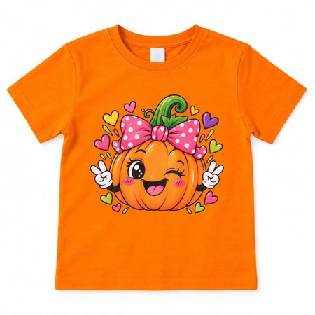 Dziewczęcy T-shirt „Wesoła Dynia w Kwiatowym Wianku” 