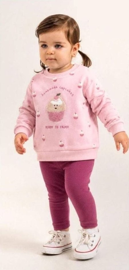 Komplet niemowlęcy: różowa bluza cupcake & prążkowane legginsy