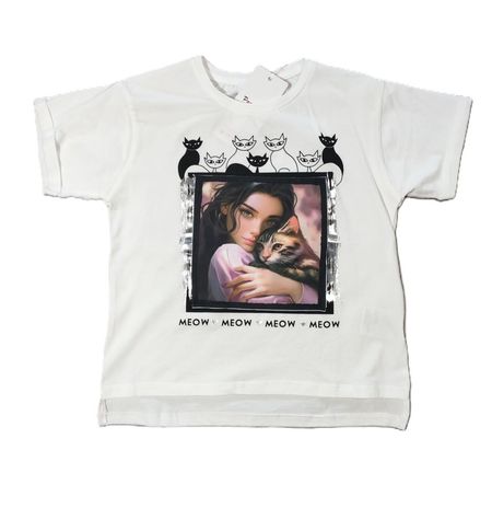 T-shirt dziewczęcy z naszywką i kotami