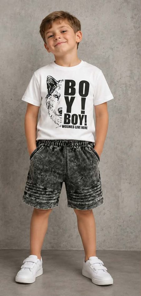 Komplet letni chłopięcy: T-shirt z wilkiem + Spodenki