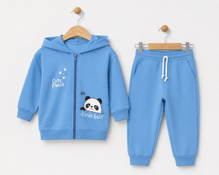 Komplet dresowy niemowlęcy Panda niebieski – bluza z kapturem i spodnie