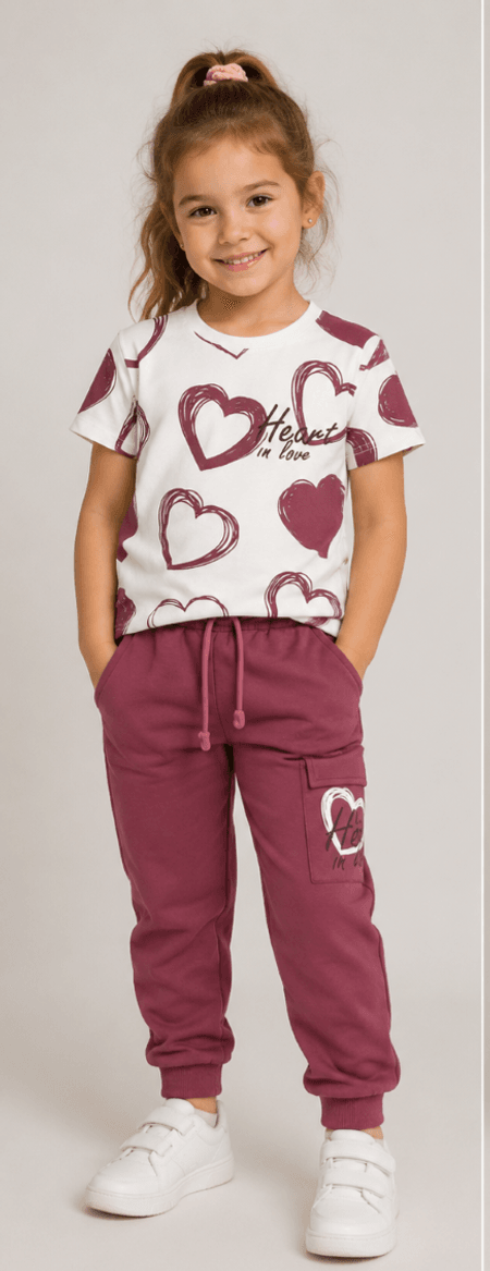 Komplet dziewczęcy – T-shirt w serca i spodnie dresowe