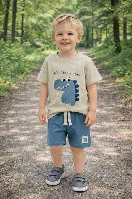 Komplet letni chłopięcy – t-shirt z dinozaurem i szorty