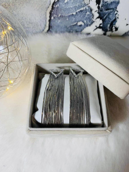 Kolczyki nitki srebrne wiszące