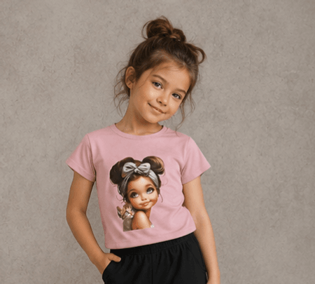 T-shirt dziewczęcy z nadrukiem dziewczynka i kotek | Produkt Polski