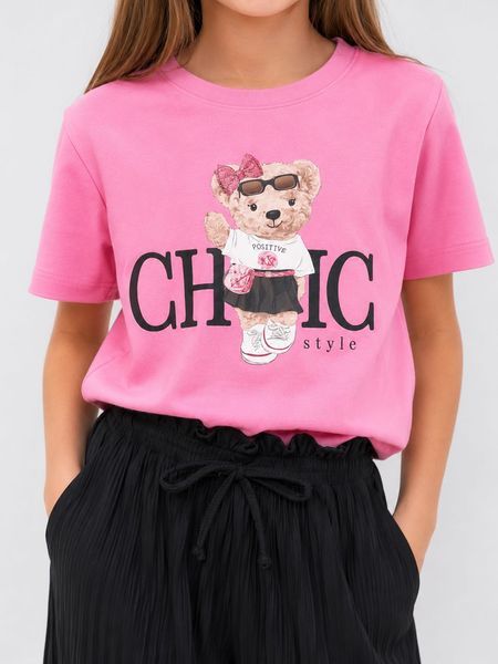 T-shirt różowy dziewczecy miś CHIC
