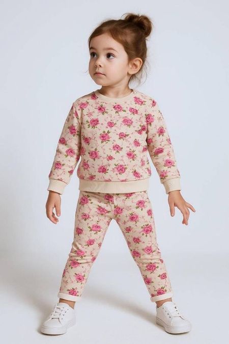 Dres dziewczęcy w kwiaty – komplet bluza i spodnie dresowe