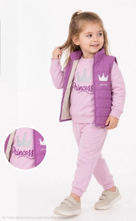 Komplet dresowy dziewczęcy Princess 3-częściowy z kamizelką – różowy